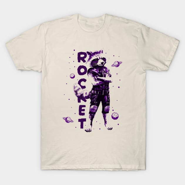 raccoon Rock - space retro element T-Shirt by HANASUISI